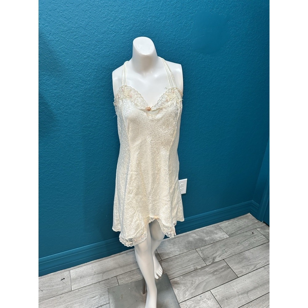 Vintage 1980's Victoria's Secret‎ Ivory Satin/Lace Babydoll Negligee L